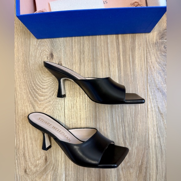 Stuart Weitzman Black Leather Square-Toe Mule Sandals Size 7.5 - Picture 4 of 8